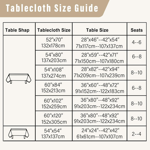 DWCN easy-care beige tablecloth cleans with a wipe or machine wash after meals
