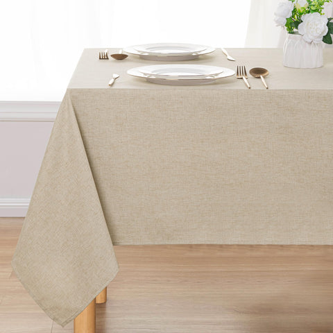 DWCN faux linen tablecloth 60x120 beige shows a luxurious fabric texture for elegant dining