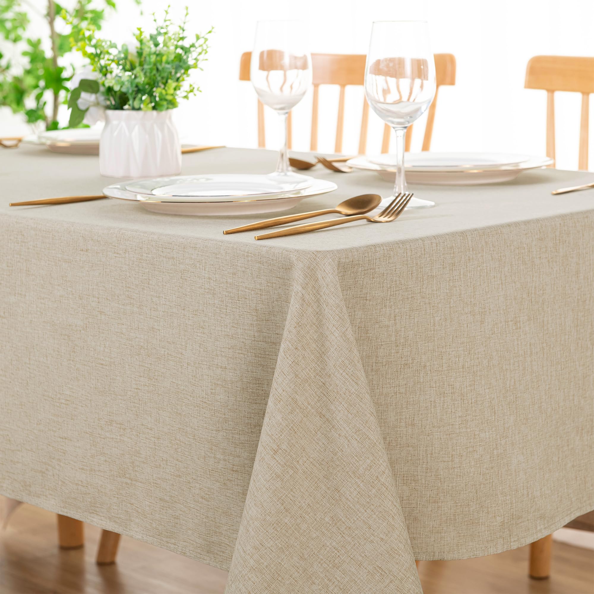 DWCN waterproof tablecloth beige protects surfaces from spills during meals