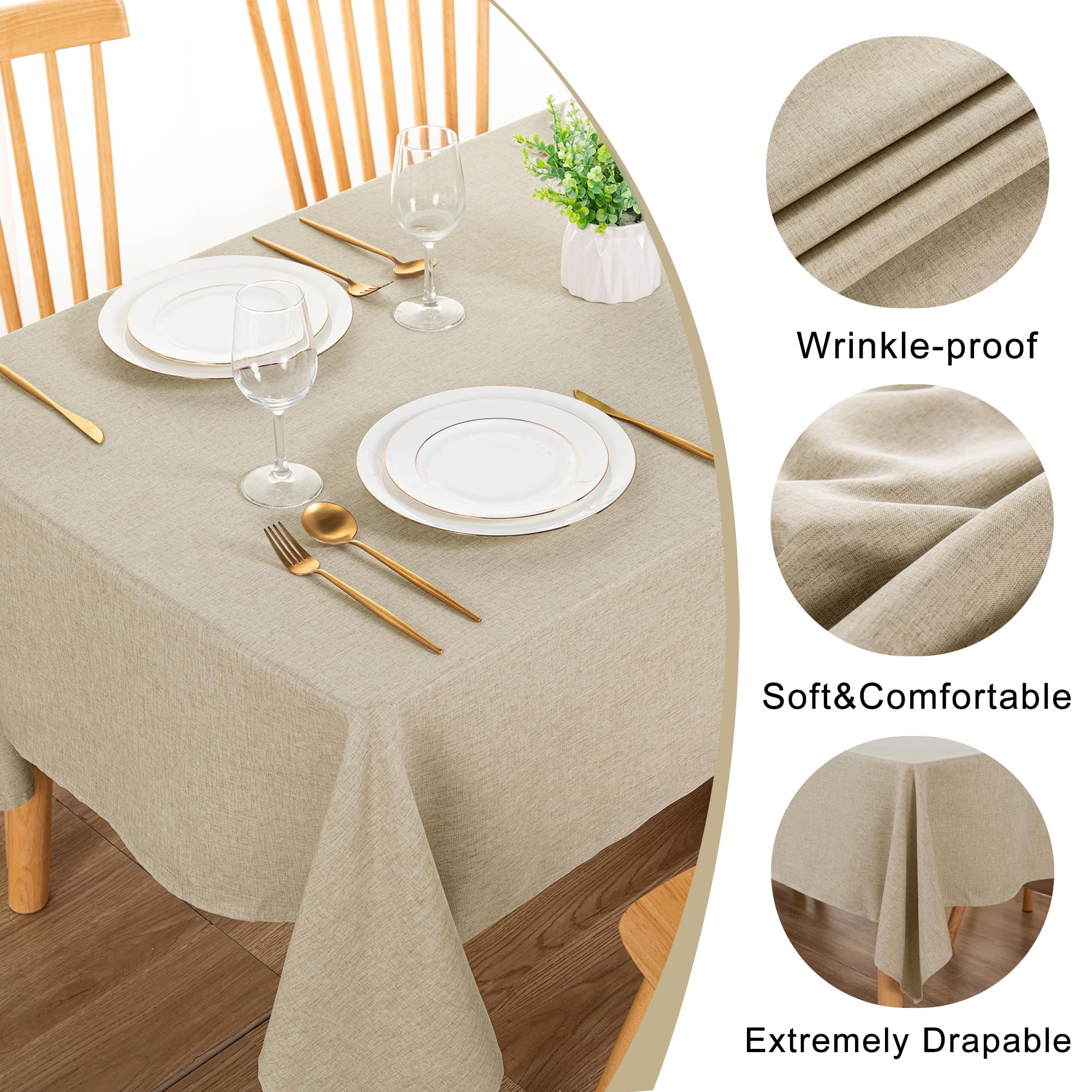 DWCN wrinkle-resistant faux linen tablecloth keeps table flat and presentable