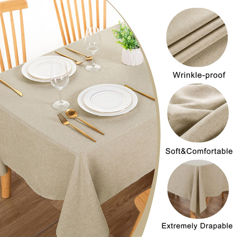 DWCN wrinkle-resistant faux linen tablecloth keeps table flat and presentable