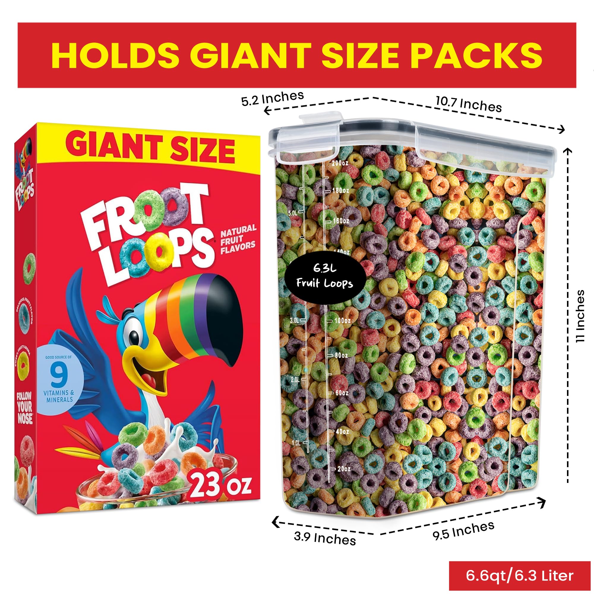 DWËLLZA KITCHEN airtight cereal container lid demonstrates secure, spill-free storage.