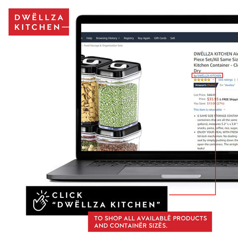 DWËLLZA KITCHEN sleek black lids on clear containers for modern kitchen style