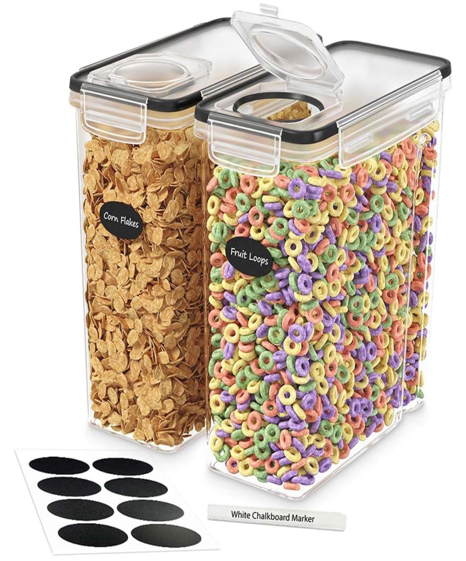 DWËLLZA KITCHEN 2-pack cereal containers with airtight lids for fresh pantry storage.