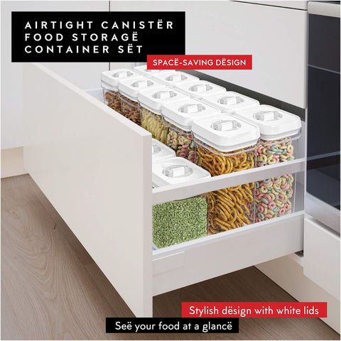 DWËLLZA KITCHEN elegant white lids brighten the pantry while keeping items fresh.