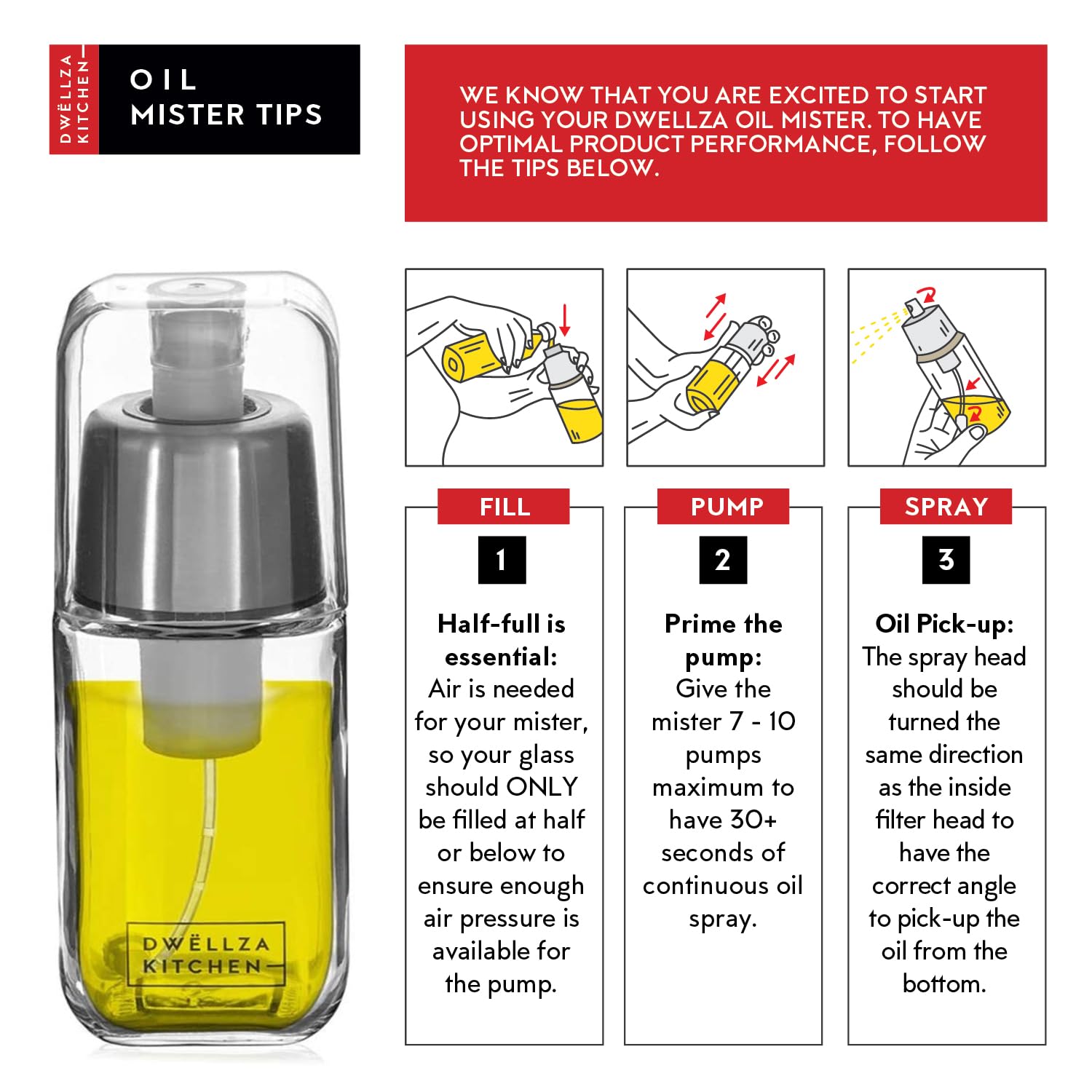 DWELLZA KITCHEN measuring top ensures precise oil portions for dressings