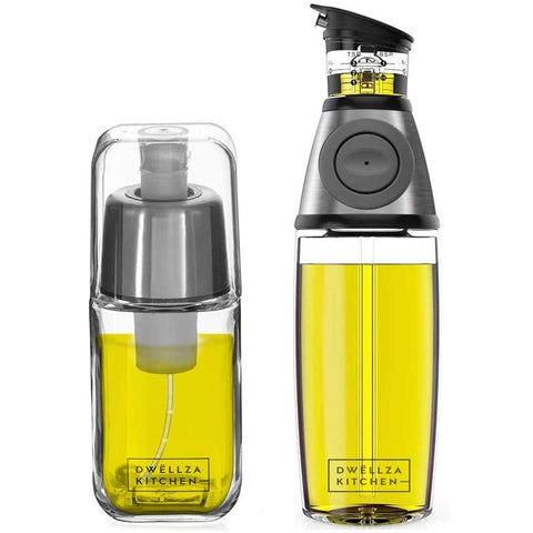 DWELLZA KITCHEN olive oil dispenser in clear glass for mess-free pouring