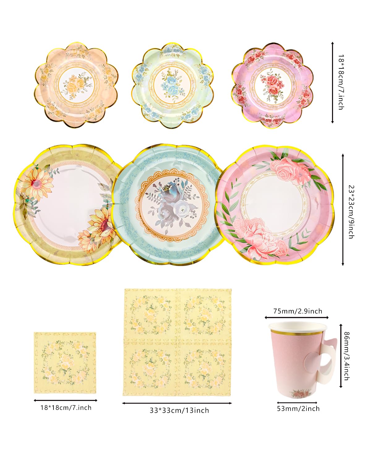Dwsiplytg floral seven-inch plates for appetizers and desserts.