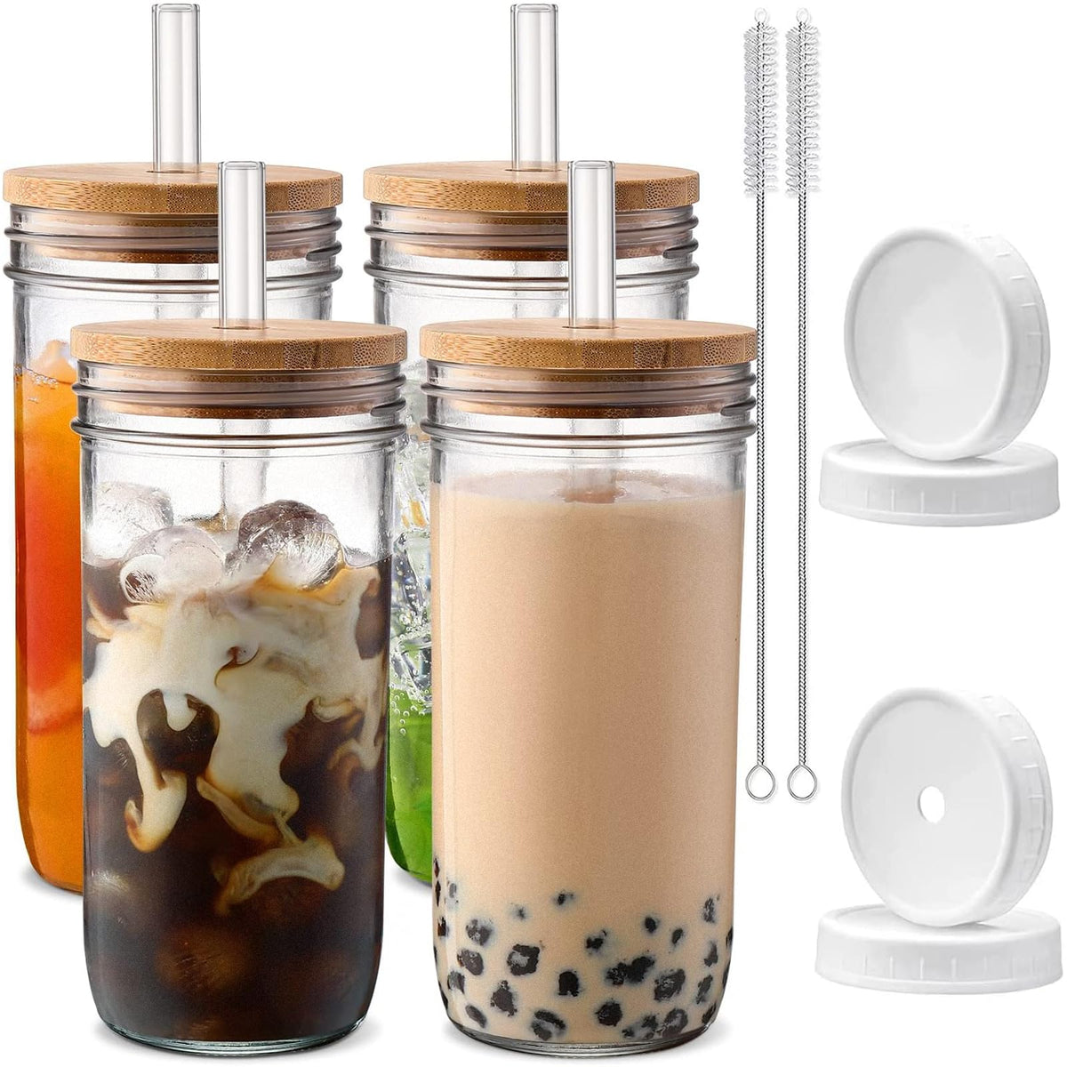 DWTS DANWEITESI glass cups with lids and straws ideal for iced coffee and smoothies.