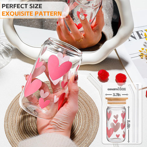 DWTS DANWEITESI Pink Hearts glass straw set for eco-friendly sipping