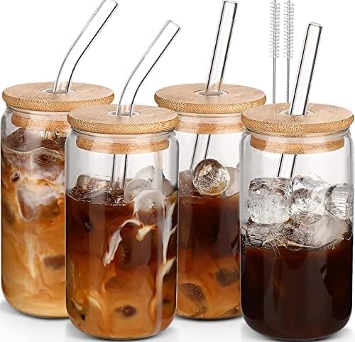 DWTS Danweitessi glass cups with lids and straws, 16oz, ideal for everyday coffee