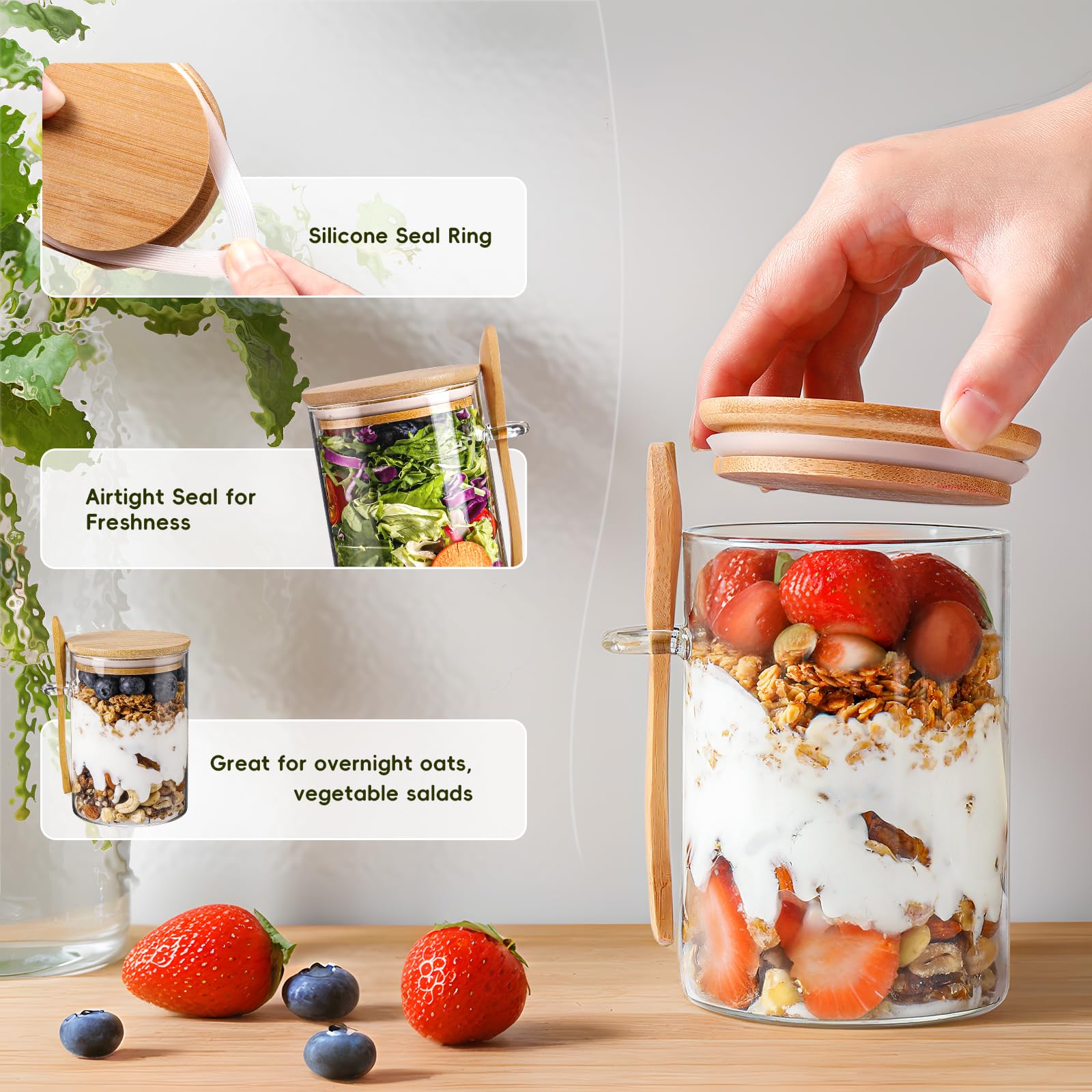 DWTS Danwitesi 16oz jar with lid keeps oats fresh and ready to scoop