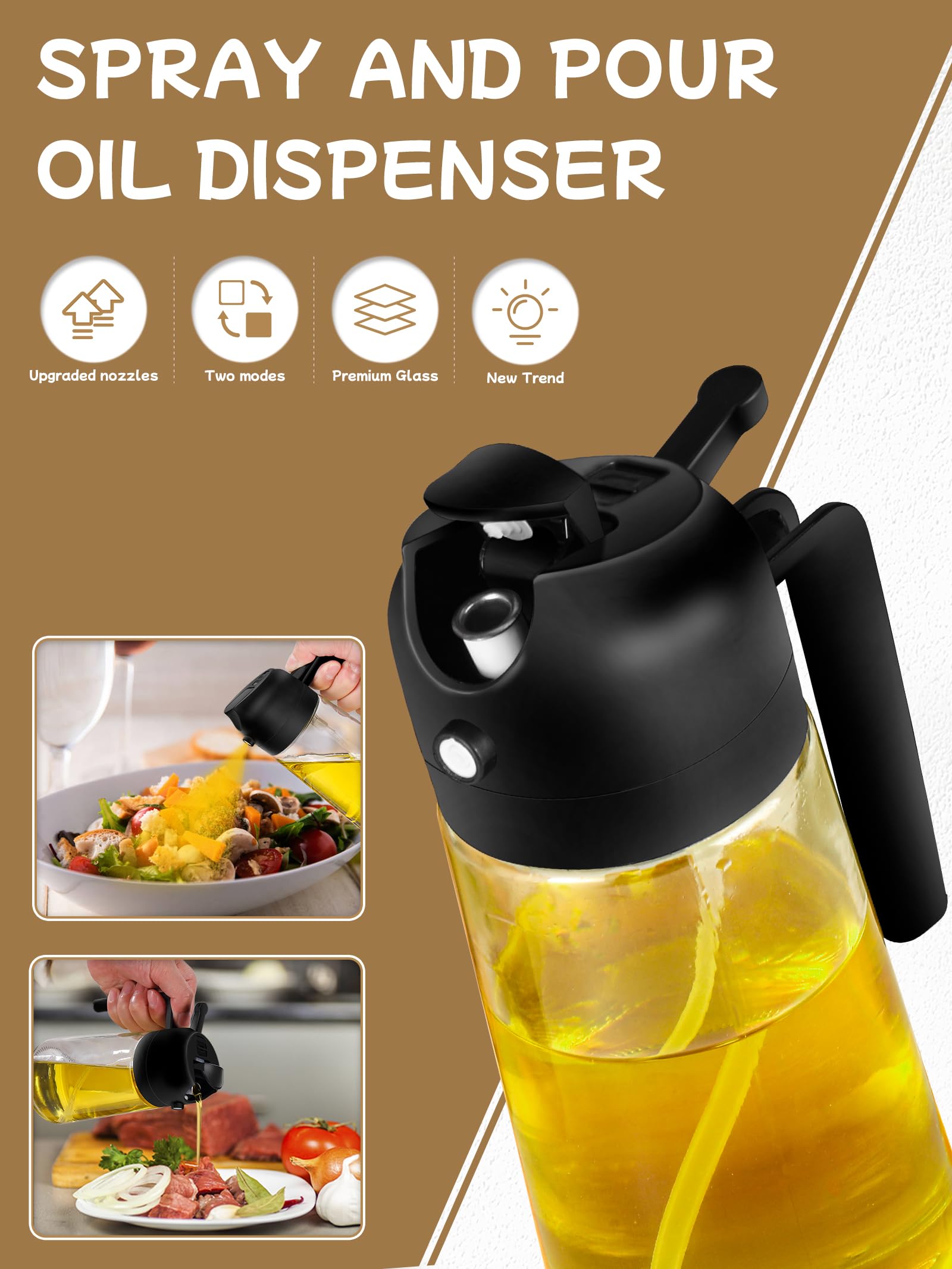 DWTS DANWEITESI 16oz glass oil dispenser with leak-proof cap for clean kitchen use.