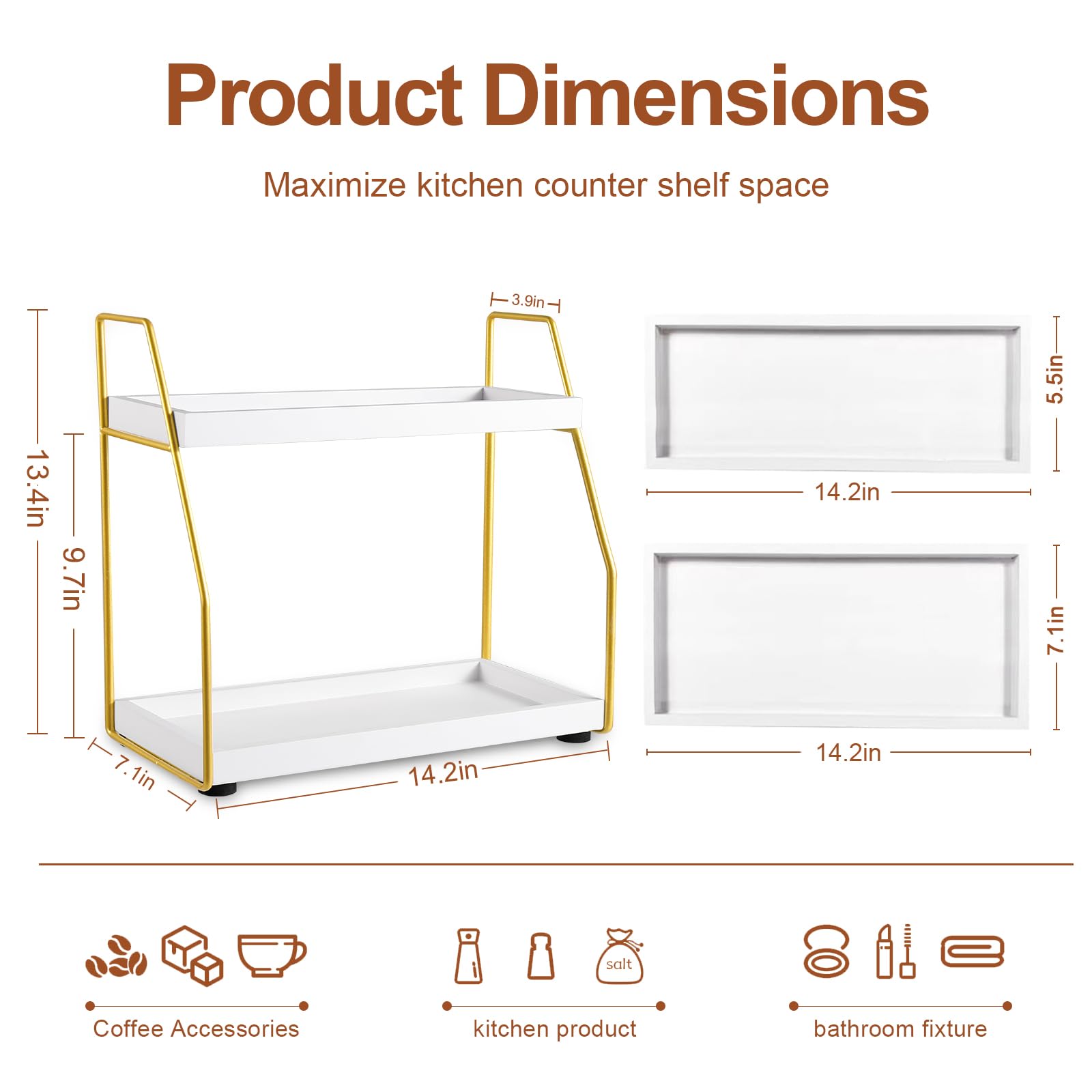 DWTS wooden shelf with white trays adds chic kitchen organization.