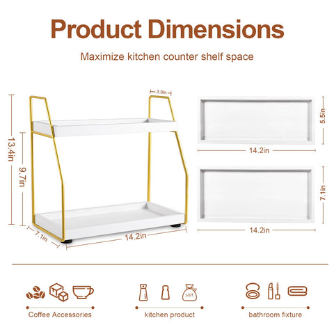 DWTS wooden shelf with white trays adds chic kitchen organization.