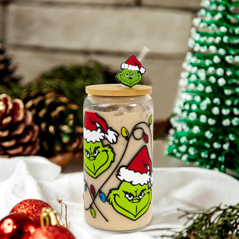 Dyatgerttide Christmas glass can cup 18oz ideal for festive iced coffee and hot cocoa.