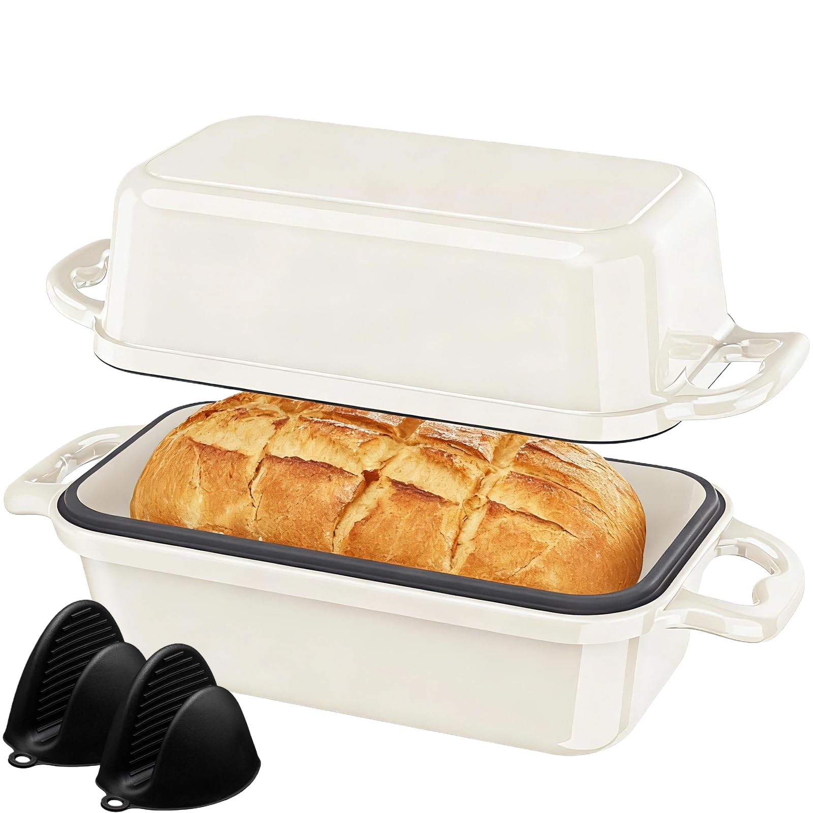 DYCYRQ enameled cast iron Dutch oven bread-pan 9x5 with dual bakes for two loaves