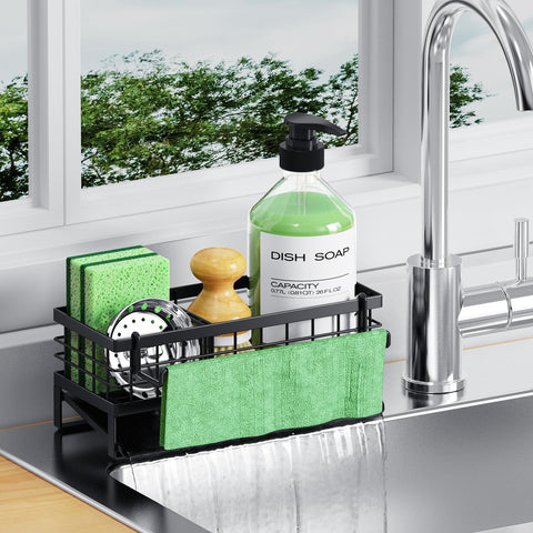DYFVREN self-draining sink caddy keeps sponges dry and countertops tidy.