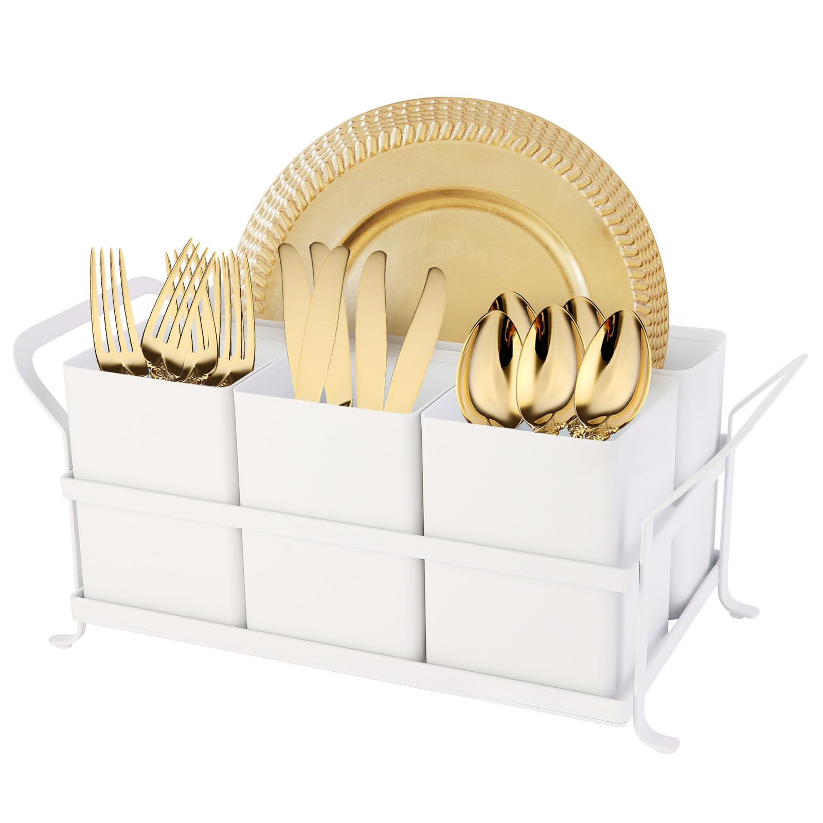 DYGZBLHT silverware caddy neatly holds plates and napkins for easy countertop organization.