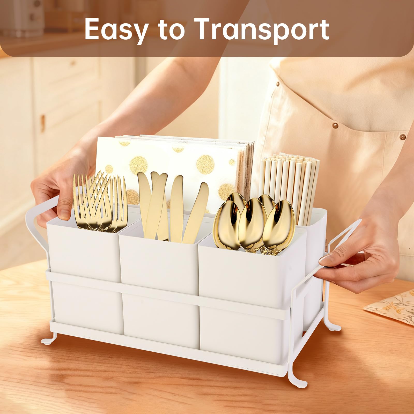 DYGZBLHT silverware caddy keeps spoons, forks, and knives neatly organized.