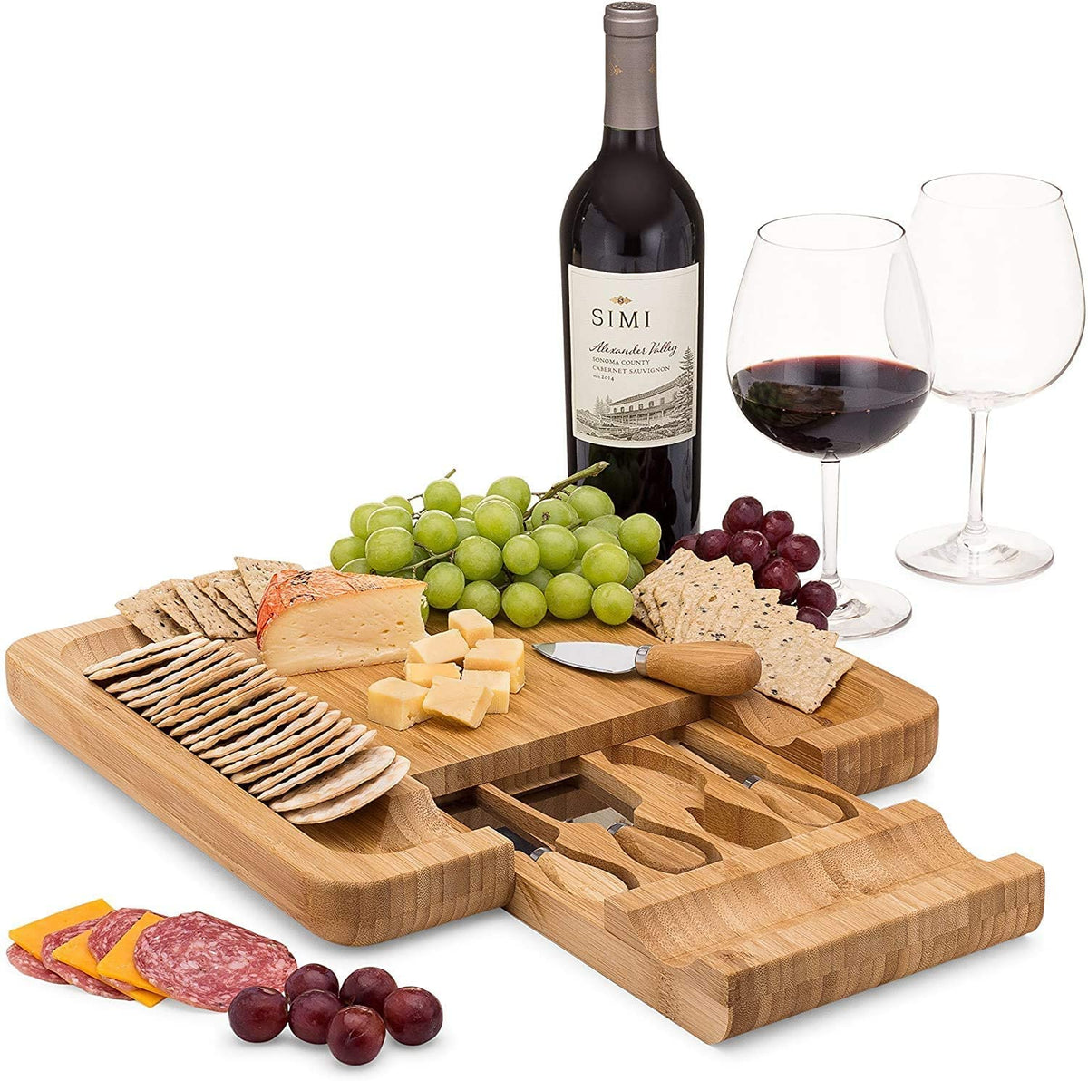 Dynamic Gear Charcuterie Board Bamboo showcases an elegant surface for cheese and fruit gatherings.