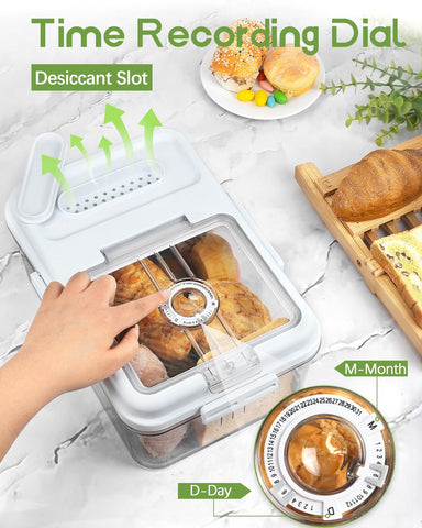 Dynta bread box magnetic lid offers easy access to bread.