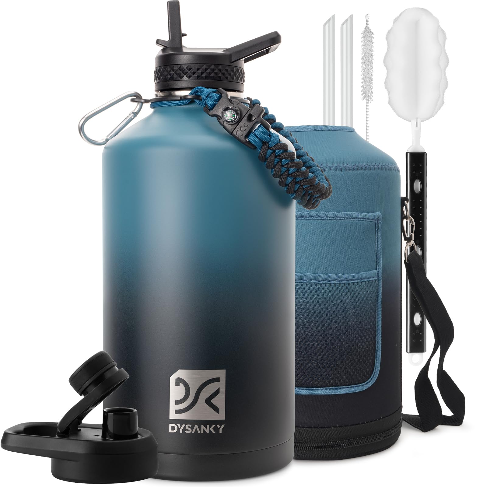 DYSANKY 1-gallon insulated bottle side view demonstrates durable construction for long hikes.