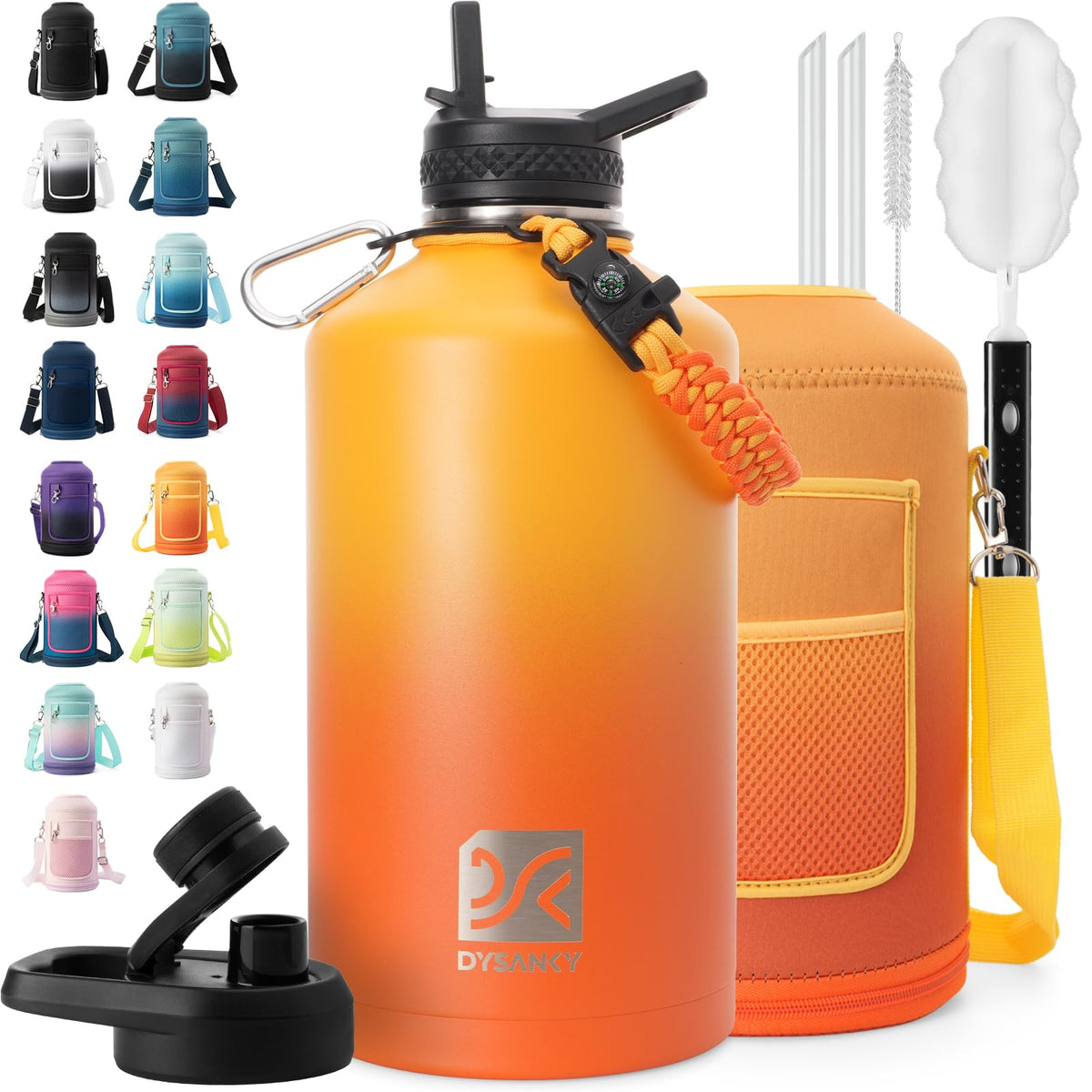 DYSANKY 1-gallon insulated bottle keeps drinks cold or hot during workouts.