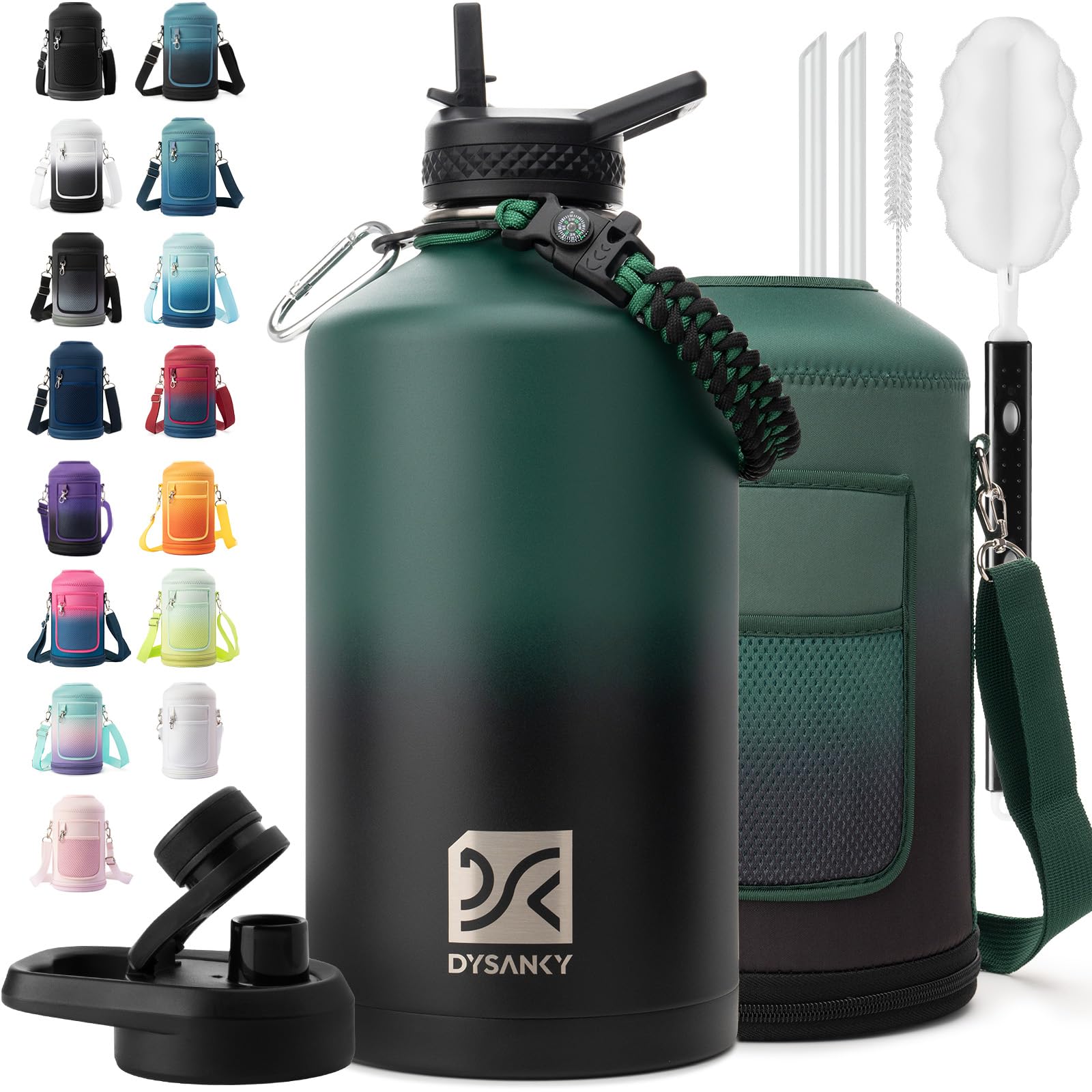 DYSANKY 128 oz insulated bottle with straw for on-the-go hydration.