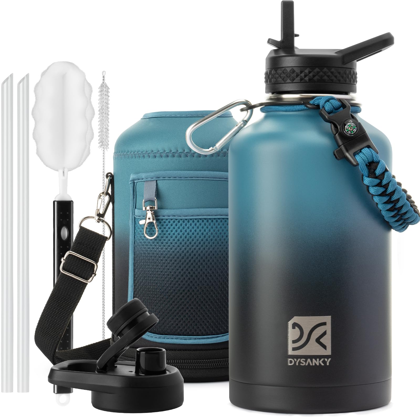 DYSANKY 64oz insulated bottle front view keeps drinks cold during long workouts