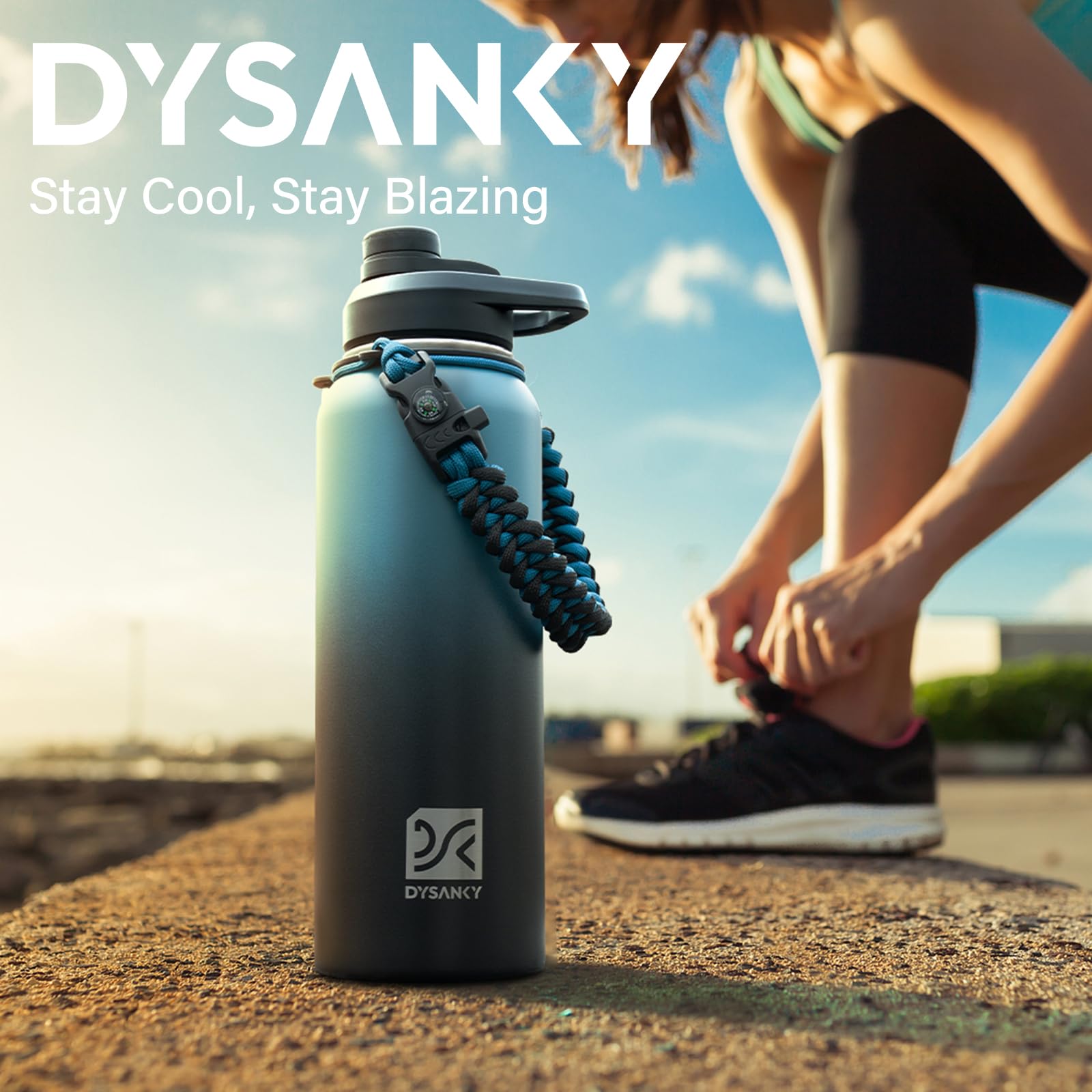 DYSANKY bottle in use during gym or hiking shows versatile practicality