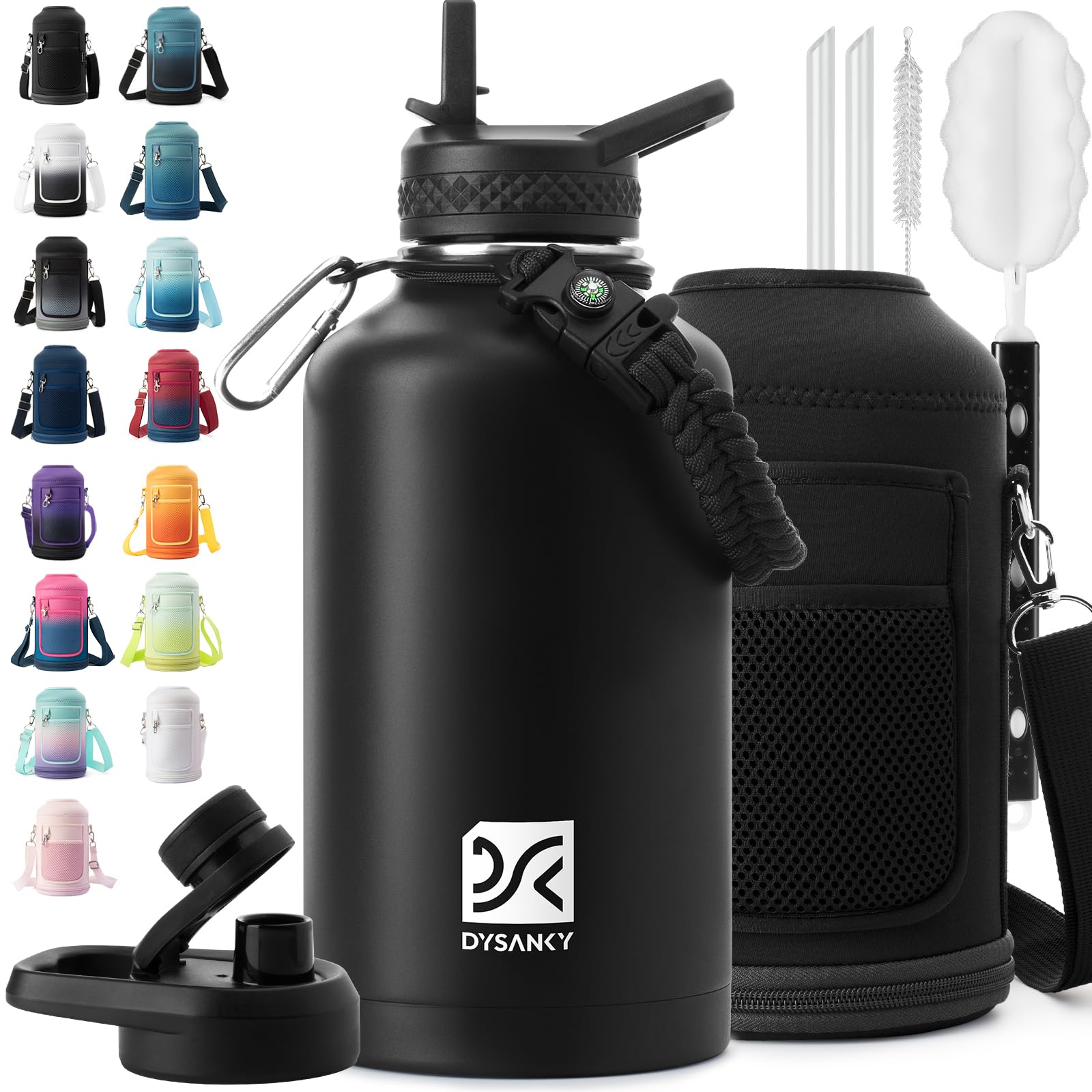 DYSANKY insulated 64 oz bottle displayed full, ideal for outdoor adventures