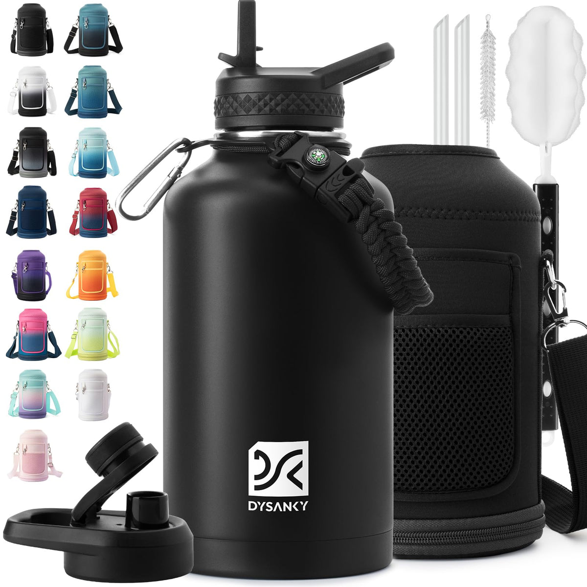 DYSANKY insulated 64 oz bottle displayed full, ideal for outdoor adventures