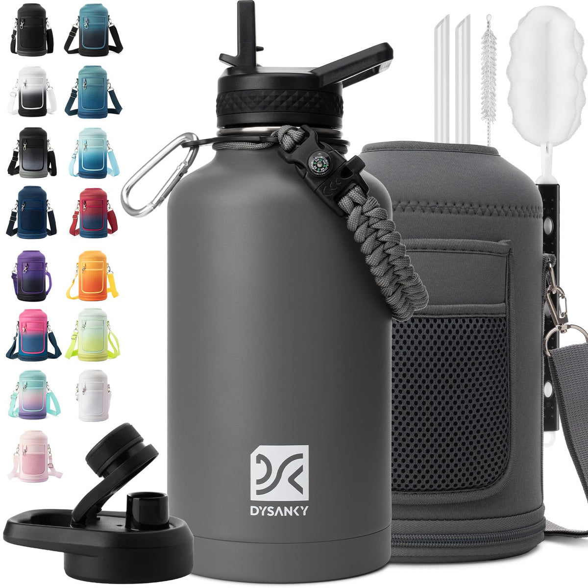 DYSANKY insulated water bottle front view shows cold retention for outdoor use