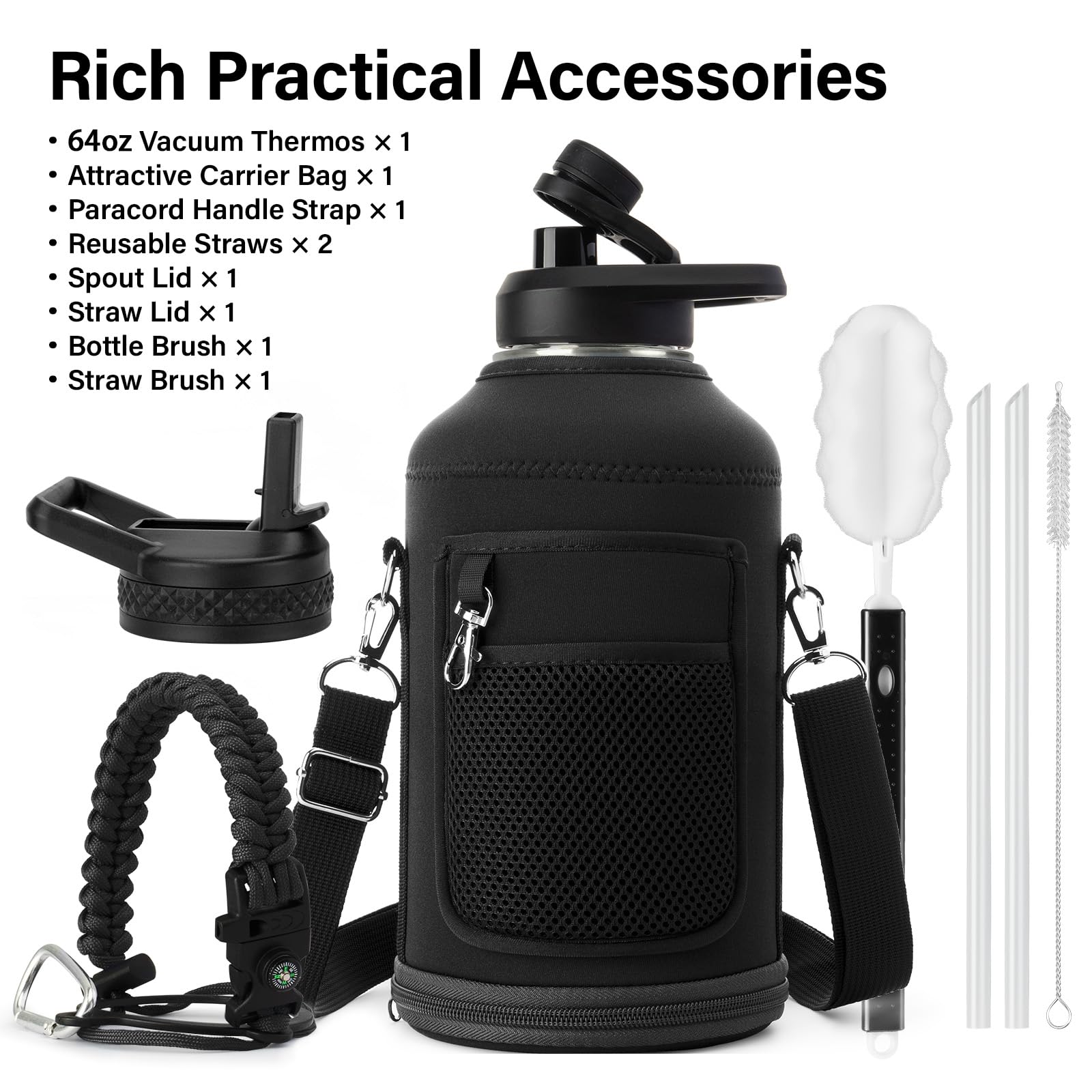 DYSANKY bottle with straw accessory and carrier bag for easy gym and hiking use