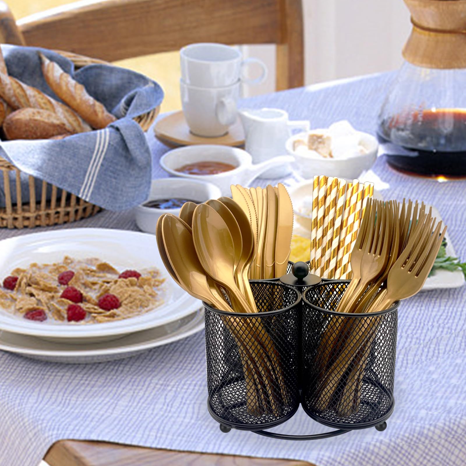 DysanVica picnic-table silverware holder ideal for outdoor meals.