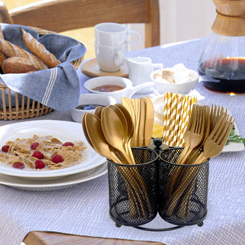 DysanVica picnic-table silverware holder ideal for outdoor meals.