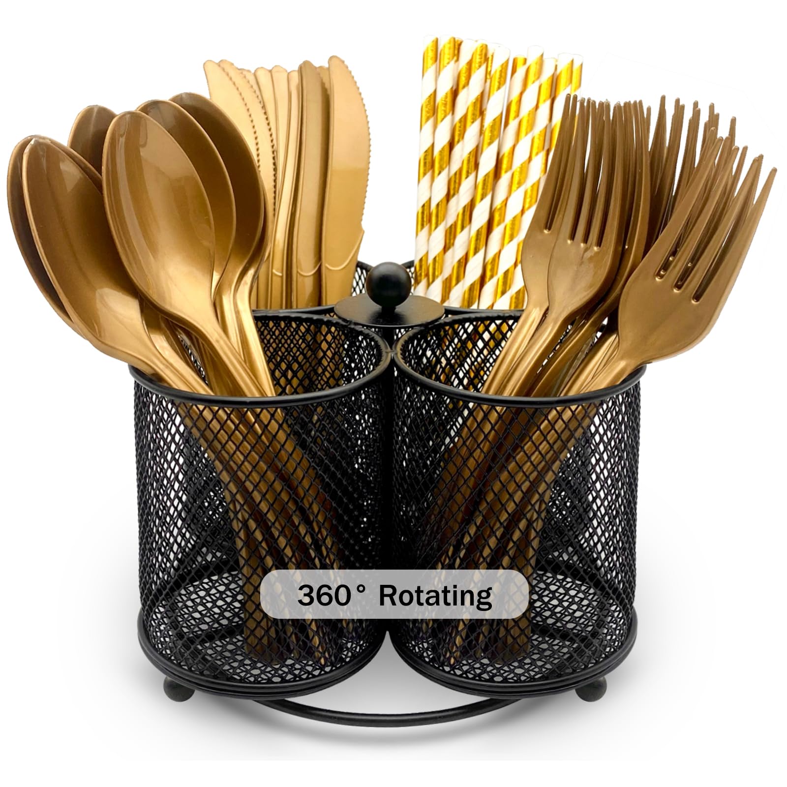 DysanVica rotating base silverware holder for easy serving.