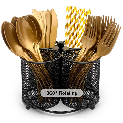 DysanVica rotating base silverware holder for easy serving.