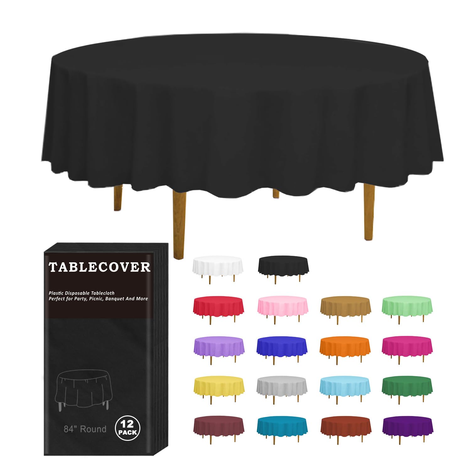 D&Z black round tablecloth 84in for quick stylish setup