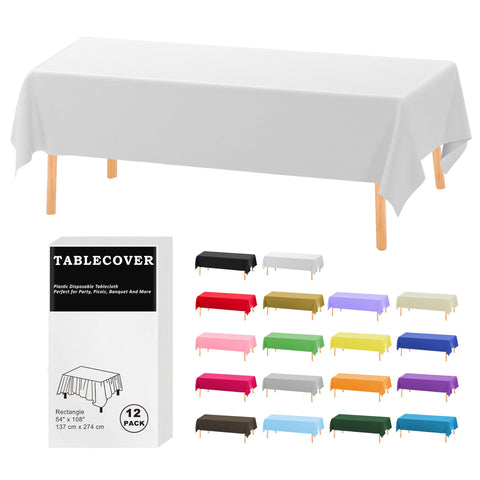 D&Z disposable white rectangle table cloth 54x108 protects tables during meals.