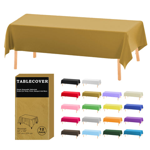 D&Z gold tablecloth, 54x108 inches, rectangle—ideal for indoor or outdoor parties.