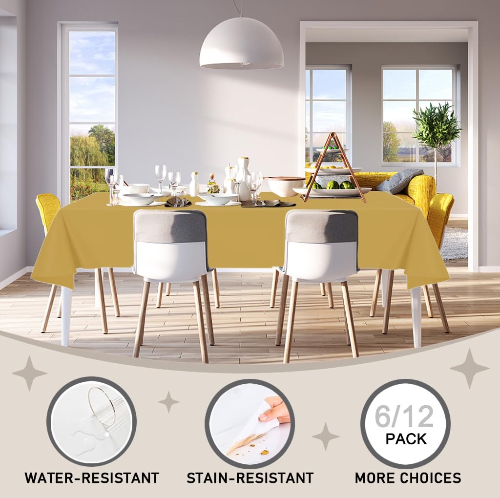 D&Z indoor outdoor gold tablecloth complements decor while protecting surfaces.