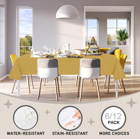 D&Z indoor outdoor gold tablecloth complements decor while protecting surfaces.