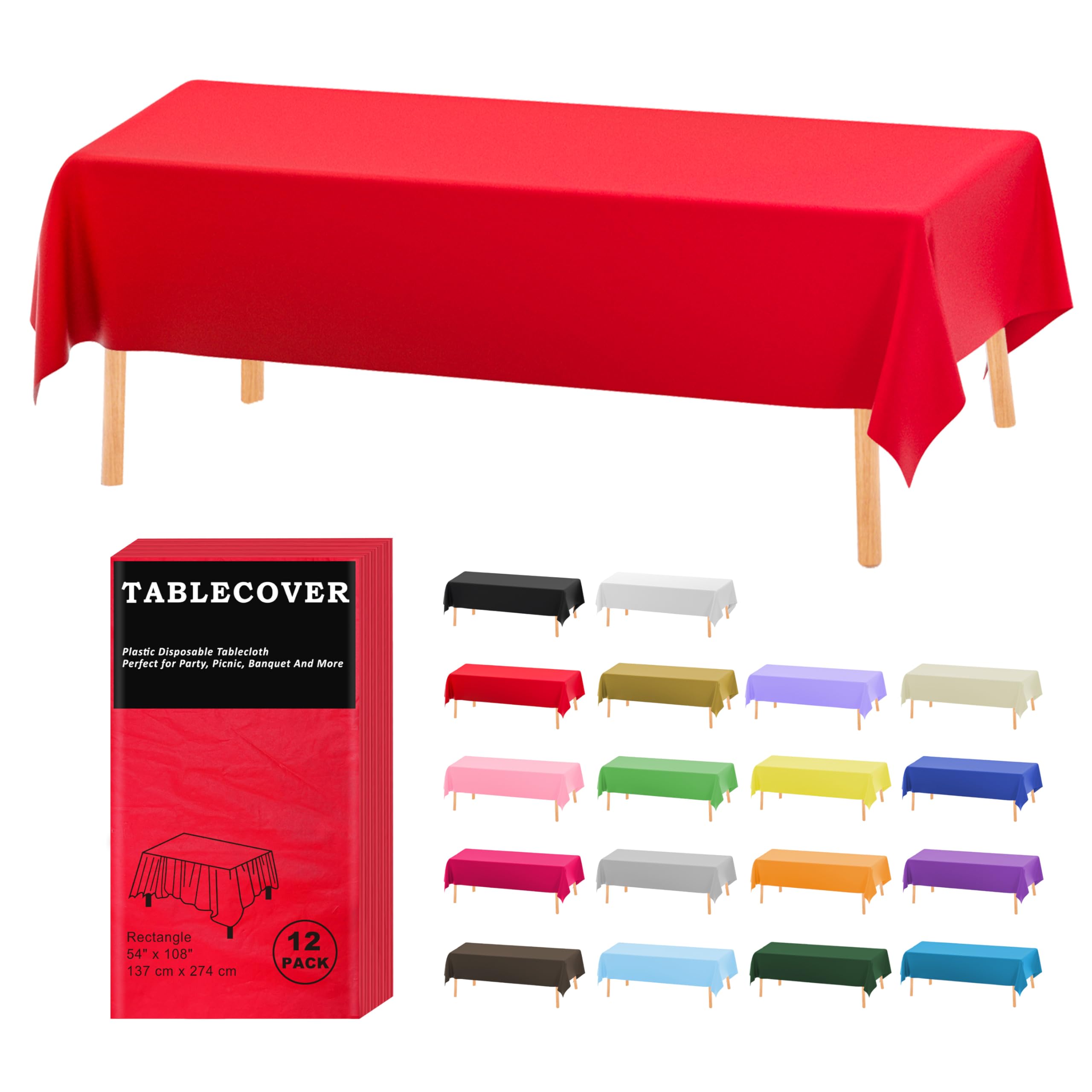 D&Z plastic disposable red rectangle tablecloth covers a 54x108 inch table