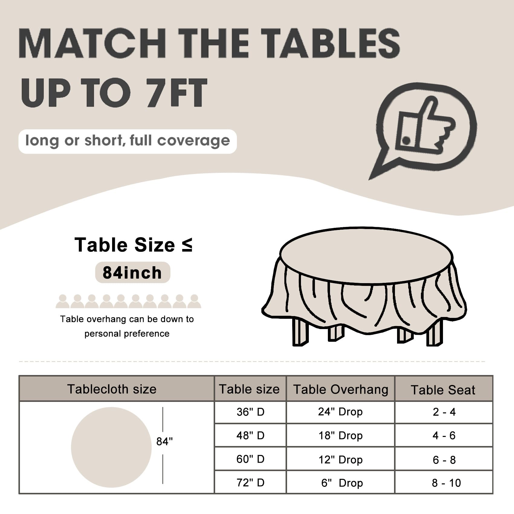 D&Z 84inch round tablecloth provides table coverage and protection