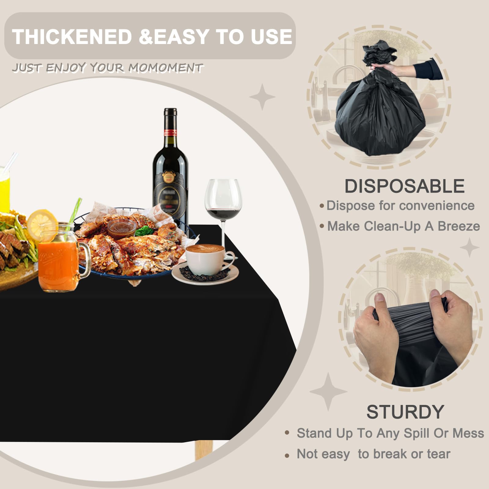 D&Z tablecloth for indoor and outdoor use in black rectangle shape