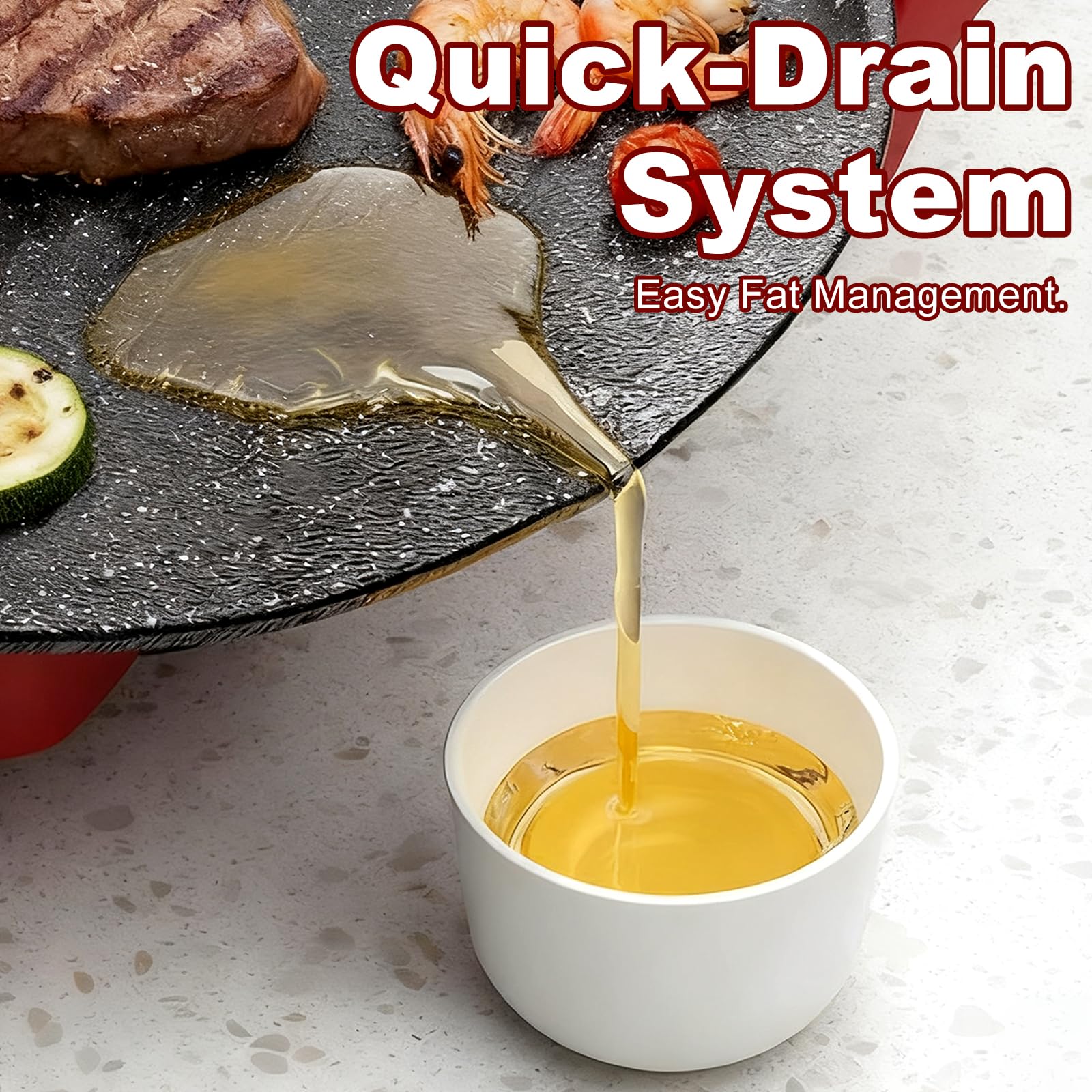Dzanwo angled grease channel design helps collect oil for a cleaner countertop