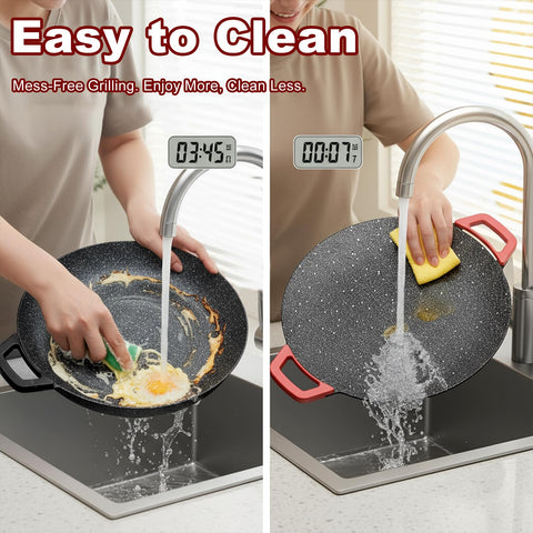 Dzanwo family meals on the 14-inch surface with pancakes eggs and bacon