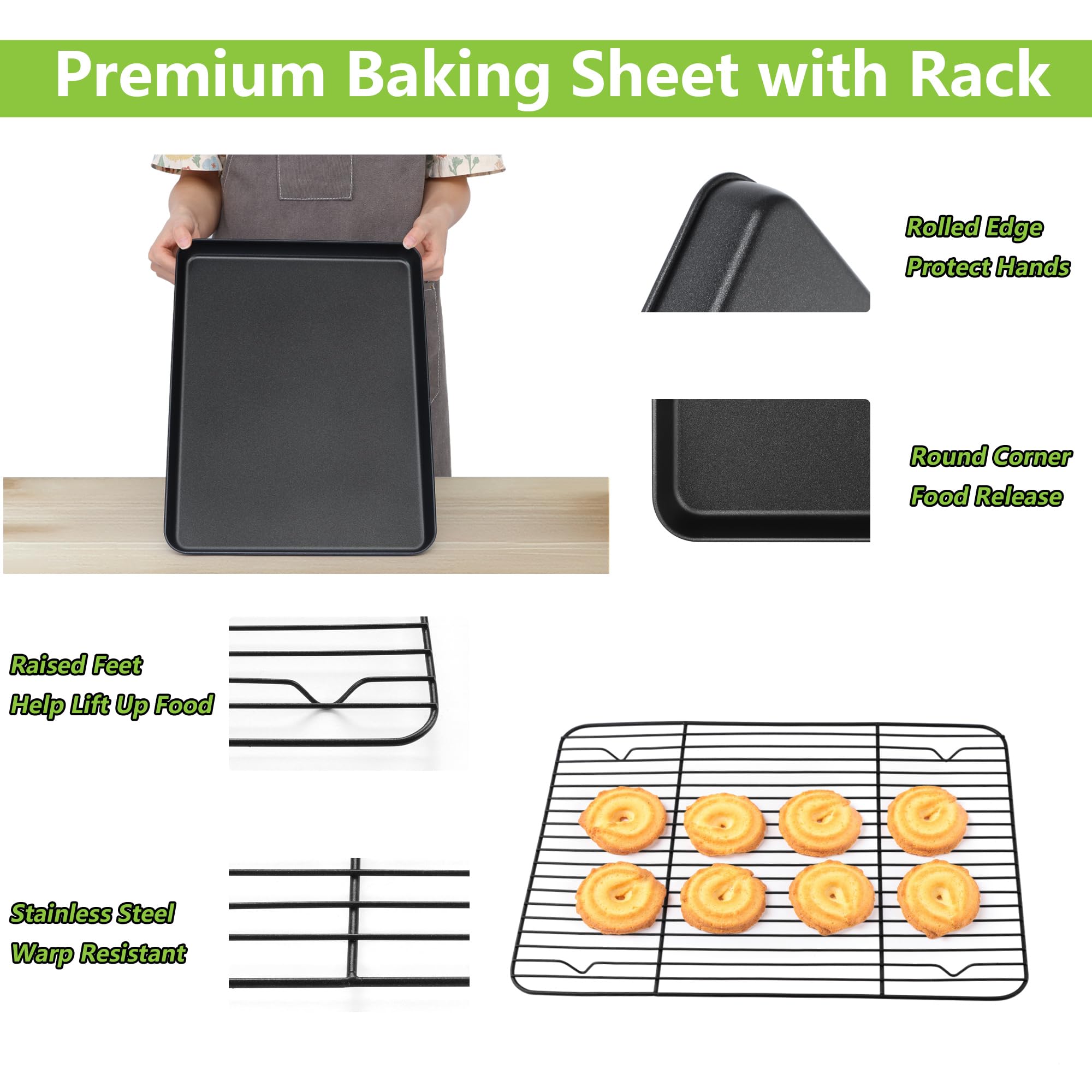 E-far 1-inch rimmed edges prevent spills and keep oven clean.